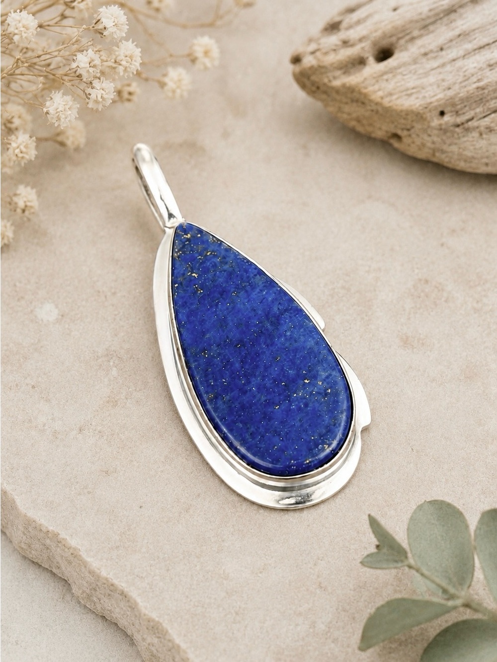 Artisan Teardrop Lapis Lazuli 925 High Finish Silver 1.8” Pendant